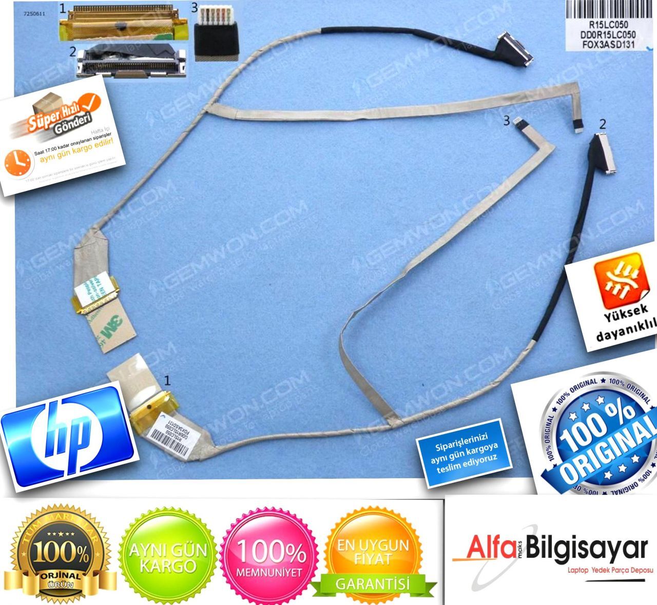 Hp Pavilion G6-1000 R15 G6-1000 G6 LED LCD FLEX KABLO  Part No :6017b0295501 - DD0R15LC040  P/N :Dd0r15lc040  Dd0r15lc050  Dd0r15lc000