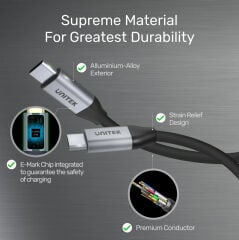 UNITEK USB-C 3.2 KABLO 2MT 5GBPS 4K (C14091ABK)