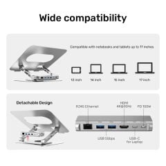 UNITEK 360D METAL 15.6” NOTEBOOK STAND VE 5' I 1 ARADA DOCKING STATION  (D1109B)