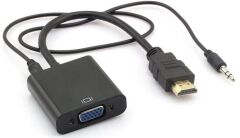 Hdmi To Vga Ses Destekli Monitör Dönüştürücü Kablo Çevirici Adaptör