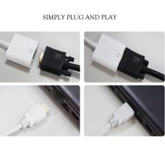 Hdmi To Vga Çevirici Dönüştürücü Adaptör Monitör Laptop Uydu Kablosu