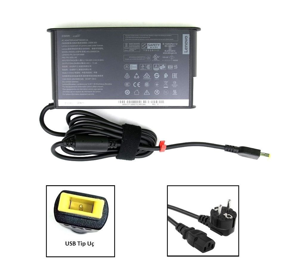 Orijinal Lenovo Legion 7-15IMH05 20V 11.5A Usb Uç Notebook Adaptör Laptop Şarj Aleti 02DL142