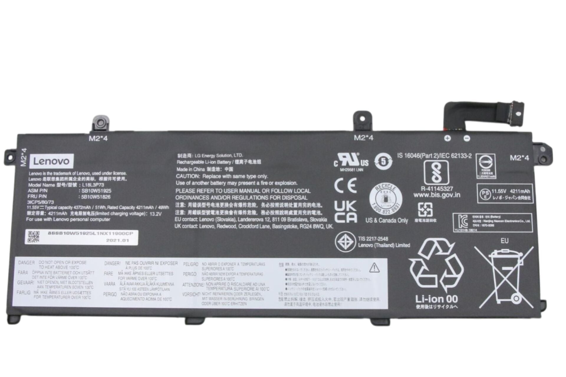 Lenovo T14 Gen 1 P14S Gen 2 T490 02DL007 Orijinal Laptop Batarya