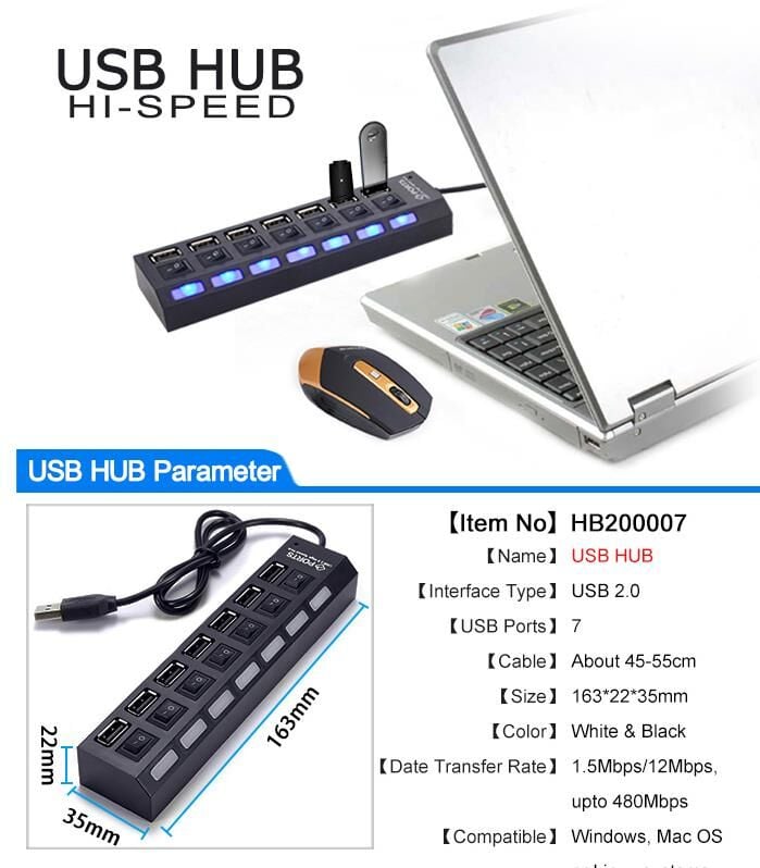 7 Port Usb Hub Switch Çoklayıcı Çoğaltıcı