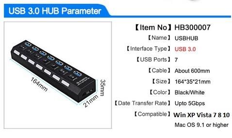 7 Port Usb 3.0 2.0 Hub Anahtarlı Çoklayıcı Çoğaltıcı Switch