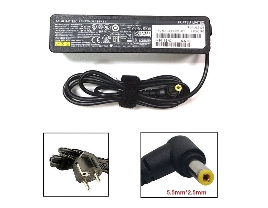 Fujitsu 19V 3.42A 5.5mm*2.5mm Sarı Uç Orijinal Adaptör Şarj Aleti ADP-65MD B CP500633-01  FMV-AC3428 FMV-AC342B FPCAC163 FPCAC163AP