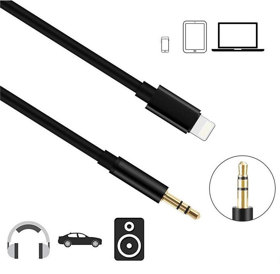 Apple iPhone 7 8 X Lightning to Aux Çevirici Kablo SİYAH
