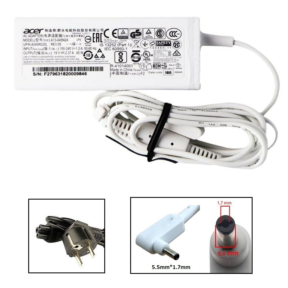 Orijinal Acer 19V 2.37A 5.5mm*1.7mm Notebook Laptop Adaptör Şarj Aleti A13-045N2A
