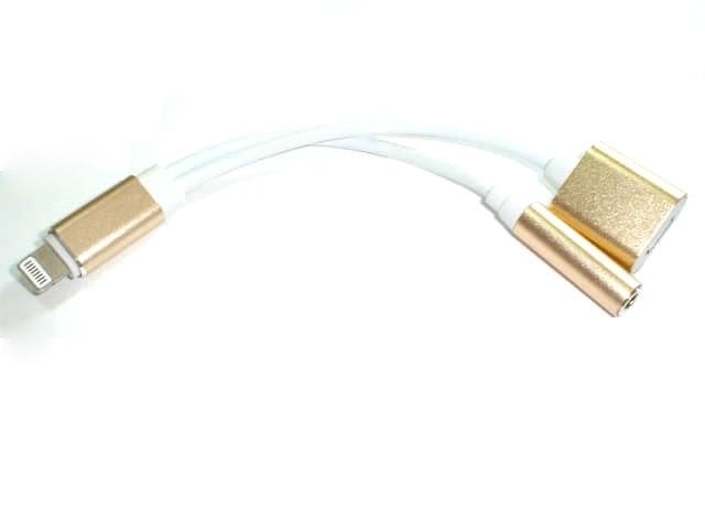 Apple iPhone 7 Aux Lightning 2in1 Kablo Kulaklık Çevirici ve Şarj Aynı Anda GOLD