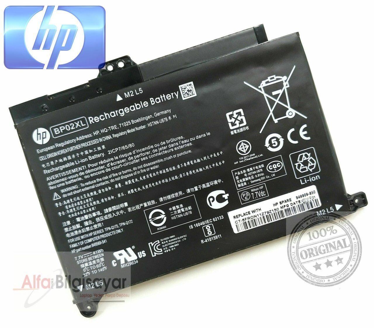 ORJINAL HP Pavilion 15-au, 15-aw, BP02XL, BP02041XL, 849569-421  HSTNN-LB7H, HSTNN-UB7B,  849909-850  849569-541,  849569-542,  849569-543 849909-850,  849909-855,   TPN-Q172,  TPN-Q175 Batarya A+++ Hp Pili
