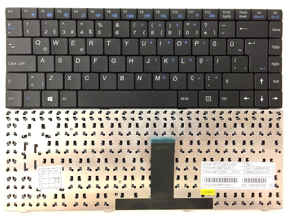 Orijinal Clevo W84T0 Notebook Klavye Tuş Takımı (6-80-W84T0-251-1)