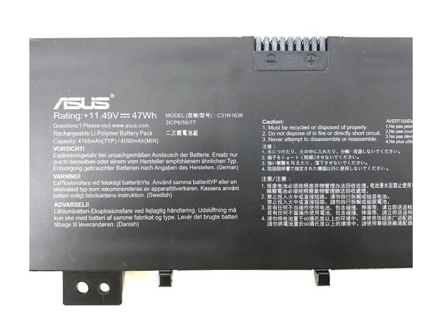 Orijinal Asus X580 X580V X580G N580 N580VN N580VD Notebook Batarya Pil C31N1636