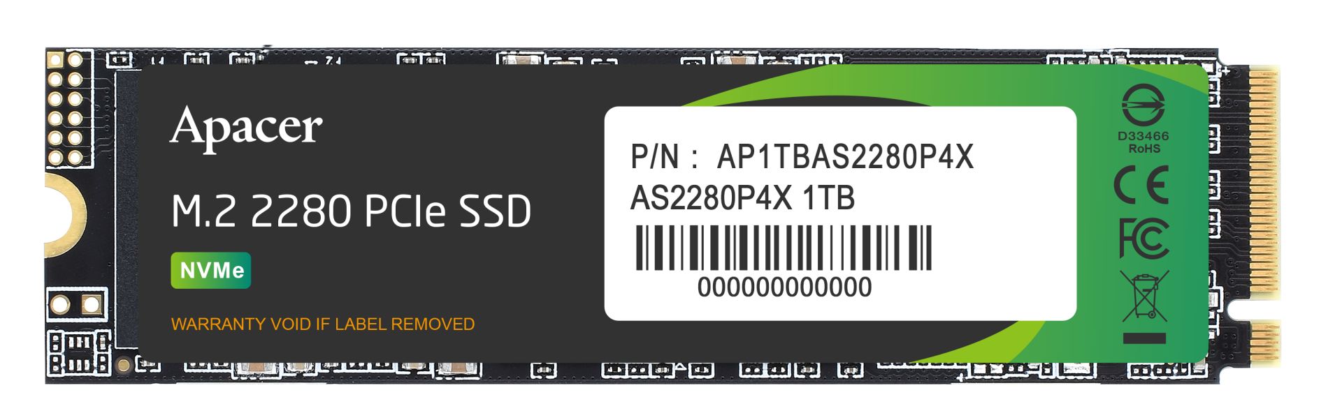 Apacer AS2280P4X-1 1TB 2100-1700 MB/s M.2 PCIe Gen3x4 SSD AP1TBAS2280P4X-1