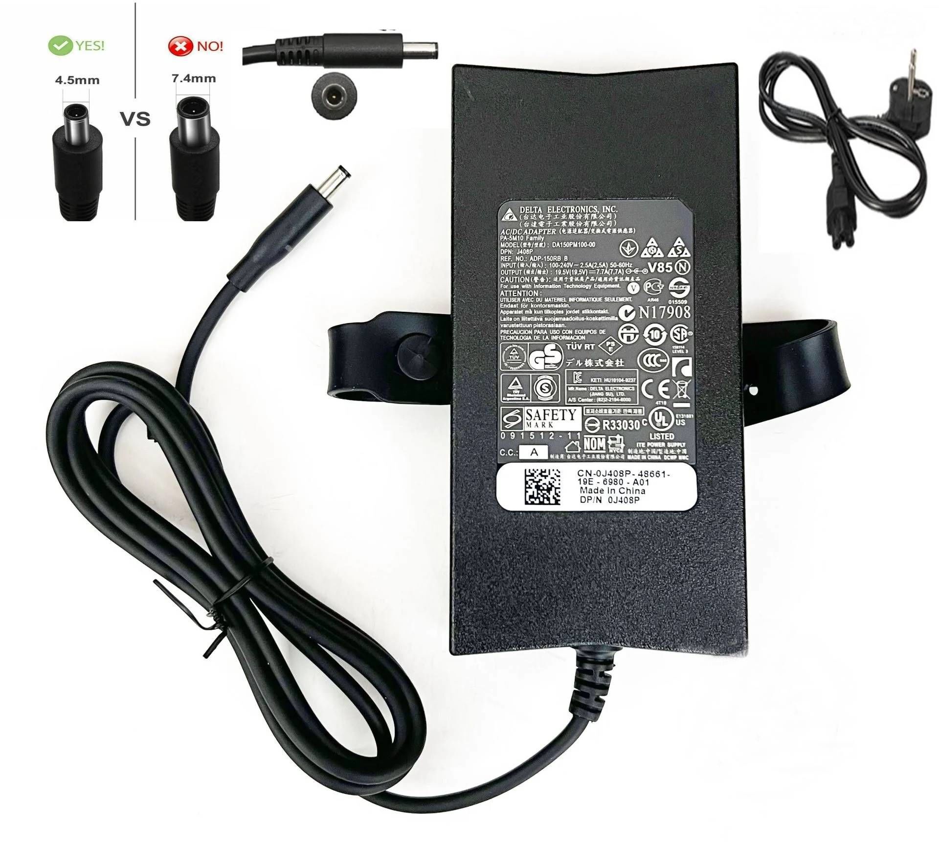 Dell Orjinal 19.5v 7.7A 150w 4.5x3.0mm Adaptör Şarj Cihazı XPS 15 9530/9550/9560/9570/7590;Precision M3800/5510/5520/5530;OptiPlex 3050 AIO/  DA130PM130, 06TTY6, 6TTY6, 332-1829, TX73F 06TTY6/0V363H/09TXK7/0RN7NW,  DA130PM130/ HA130PM130  DA130PE1-00