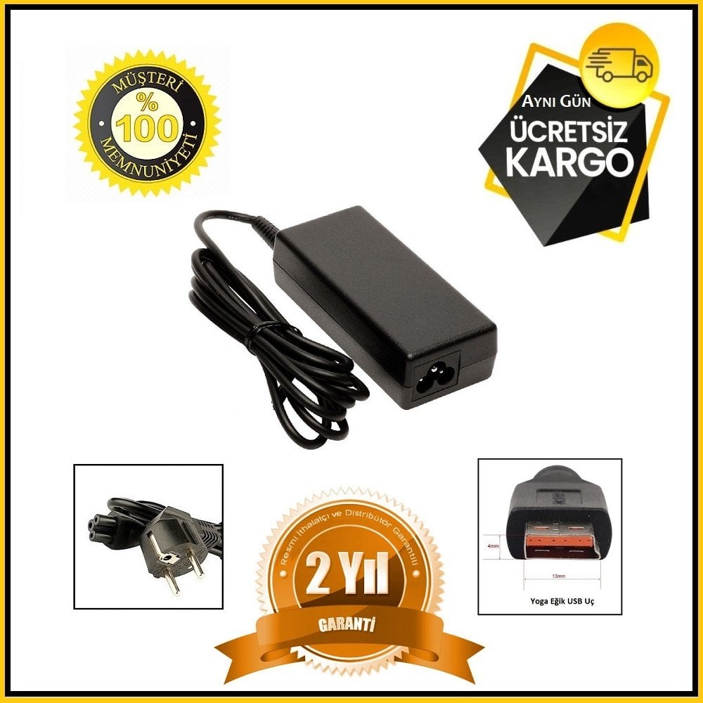 Lenovo Yoga 3 14, 1470, 80JH000RUS 20V 3.25A Eğik USB Uç Ultrabook Adaptör Şarj Aleti