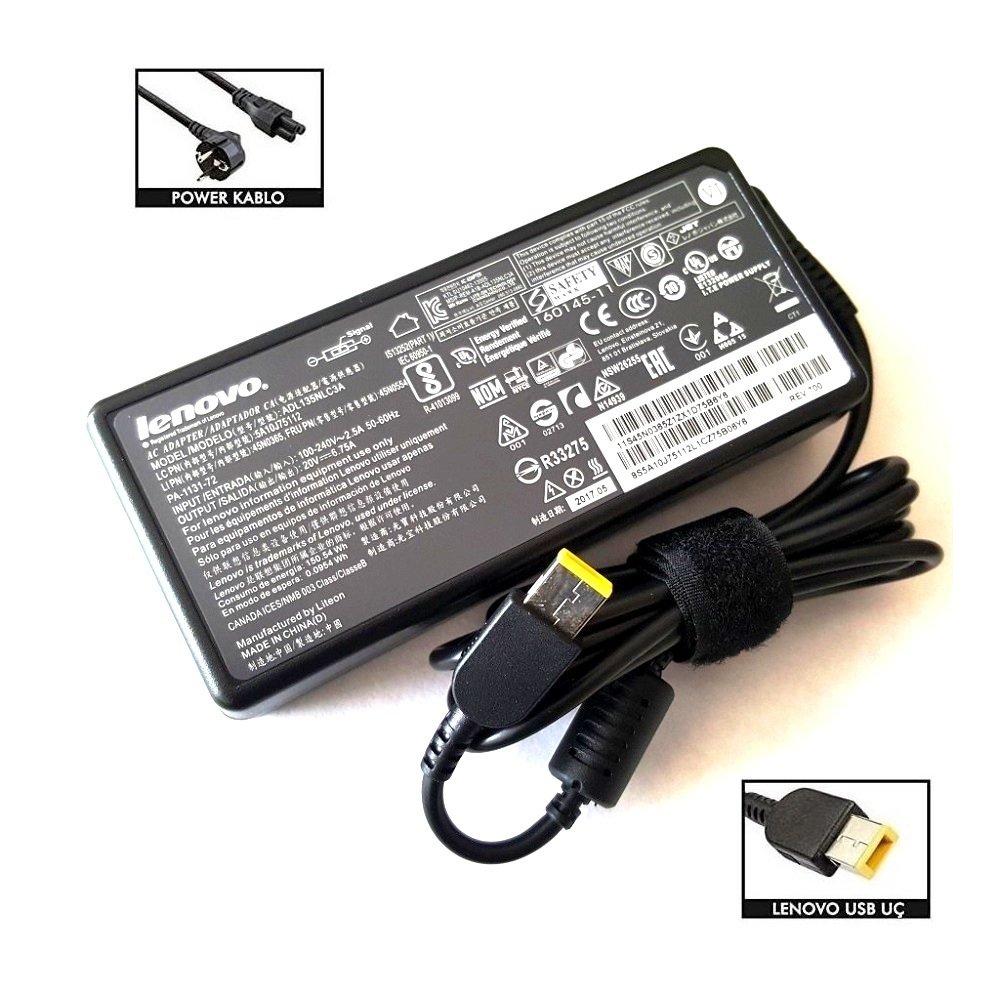 Orijinal Lenovo ideapad Y700-15ISK 20V 6.75A Usb Uç Notebook Adaptör Laptop Şarj Aleti 45N0554