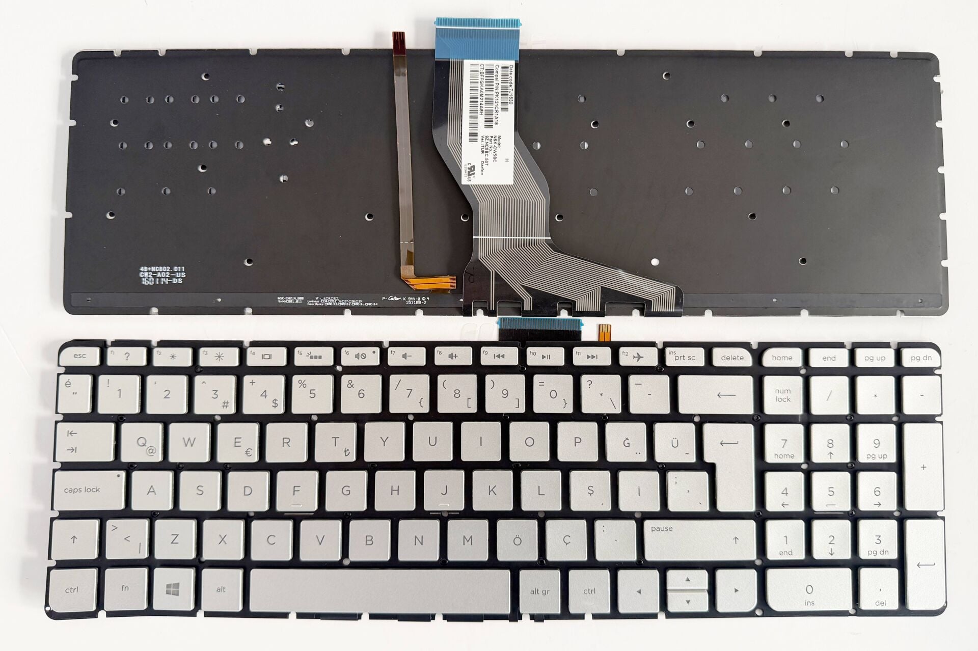HP Pavilion 15-ak,  15-AB Gümüş Gri ışıklı Klavye Tuş Takımı
