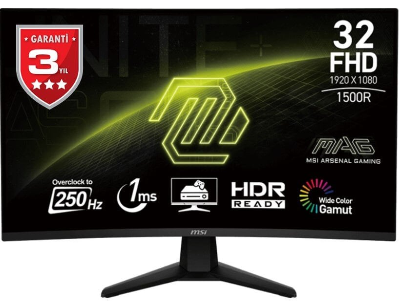 31.5 MSI MAG 32C6X 1MS 250HZ FHD CURVE 1500R VA ADAPTIVE-SYNC GAMING MONITOR