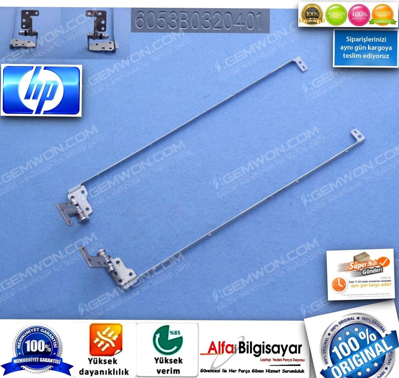 HP COMPAQ 6720S  HP 550  15.4'' Uyumlu Sag Sol Takım Menteşe  Model Number:6053B0255301 15'4.''L 6053B0255401 /15'' R